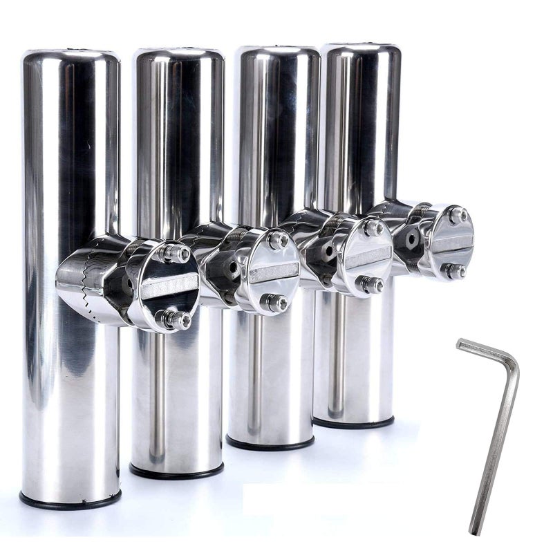 Amarine Made Boat 4pcs Fishing Rod Holder, Stainless Rail Mount Clamp on Rod Holder, Adjustable Fishing Pole Holder for Rails 7/8" to 1" - Image 1